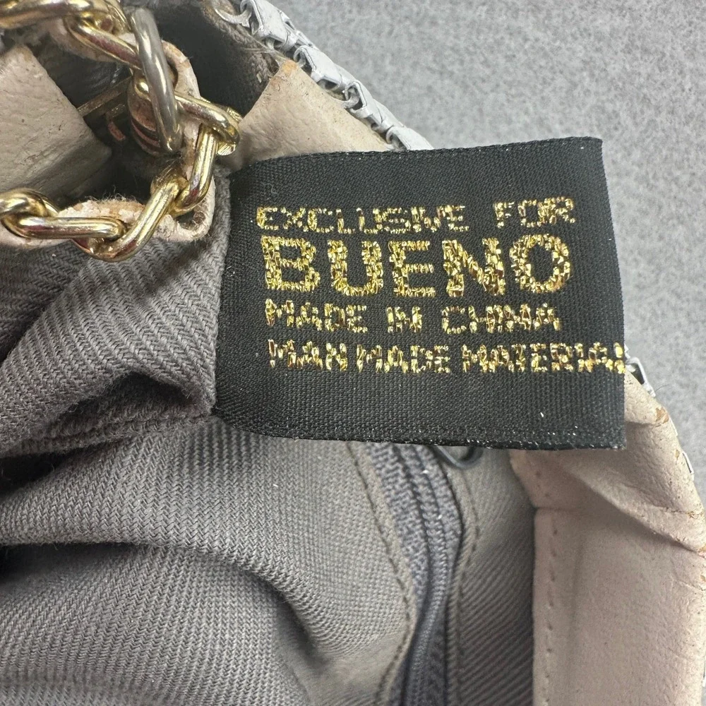 Bueno Vintage Sequin White Metal Mesh Shoulder Bag Gold Tone Chain Strap